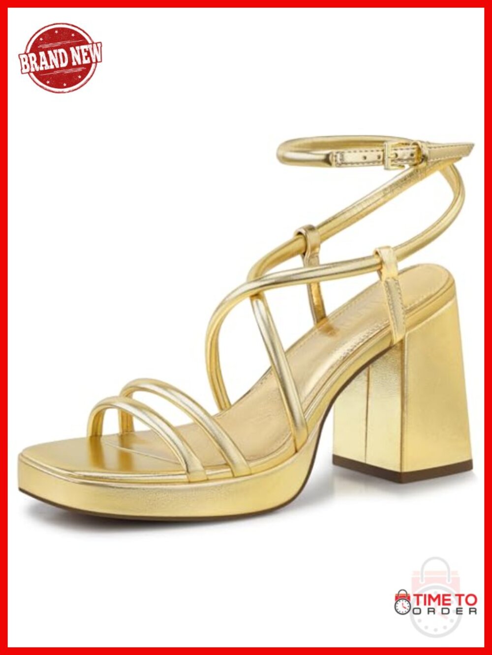 Women Chunky Platform Heels 3.9 Inch Strappy High Heel Sandals Block Heel